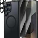 [4 in 1] Magnetic for Samsung Galaxy S25 Ultra Case, 2 Pics Privacy Screen Protectors and 1 Pic Camera Protector, Fit for MagSafe, Military Grade Shockproof Translucent Matte S25 Ultra Cover, Black