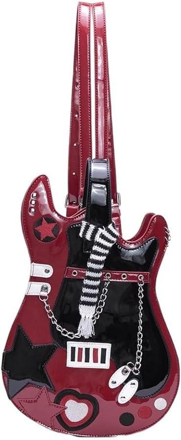 Patent Leather Guitar Shaped Bag for Women, Stylish PU Leather Shoulder Crossbody Bag, Punk Rock Musical Instrument Satchel