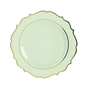 BalsaCircle 6 Sage Green 6 in Round Plastic Charger Plates Gold Scalloped Rim Party Events Decorations Supplies