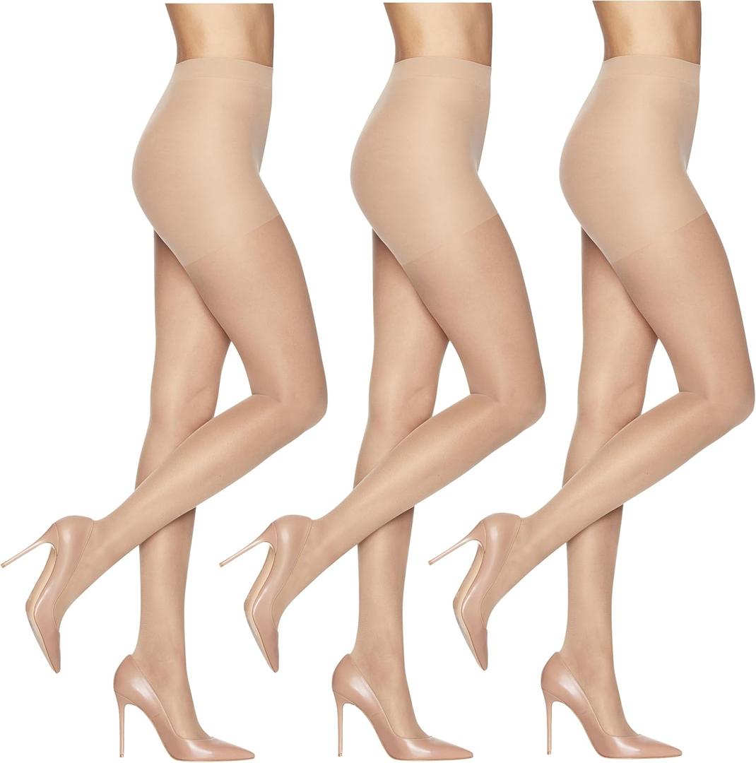 L'eggs Sheer Energy Women's Medium Support Compression Tights, Control Top, Reinforced Toe (A, Nude)