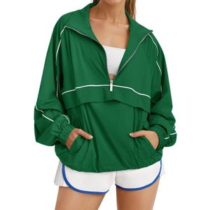 Fisoew Quarter Zip Pullover Women UPF 50+ Lightweight Windbreaker Jacket Running Hiking Outdoor Pullover with Pocket Large