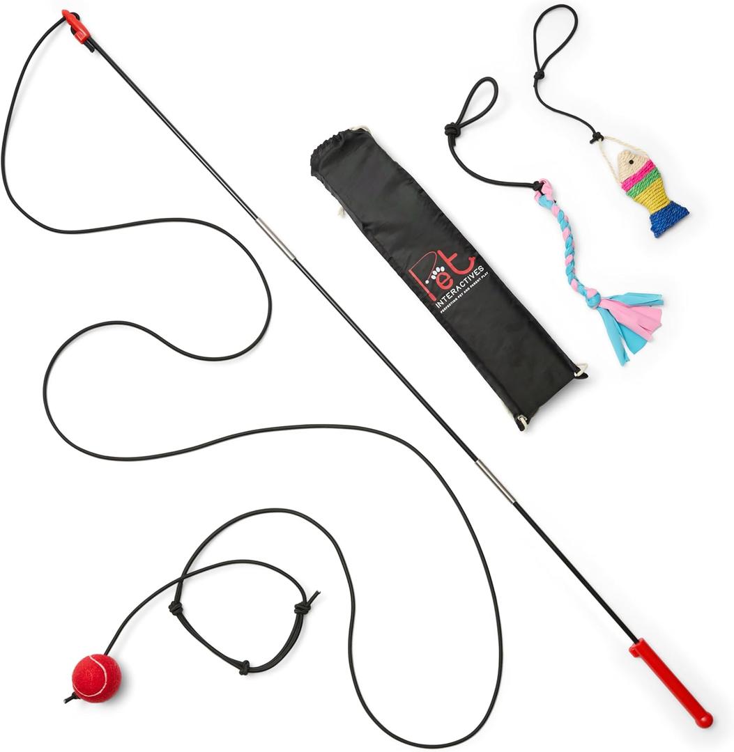 Pet Wrangler 1.0 - Customizable Cast & Chase Flirt Pole for Dogs - Interactive Exercise Toy with 51" Pole, 12ft Cord, 34ft Play Area, 3 Soft Lures for Training & Enrichment