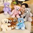 Plush Teddy Bear Cute Stuffed Animal Bear with Bow Plush Toys Gift for Kids and Girls 35cm/13.8 Inches (Khaki+Cream+Brown)