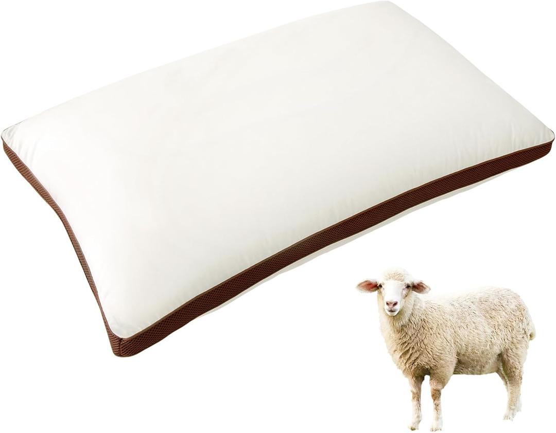 YOUR MOON Organic Wool Pillow Standard Size, Luxury Australian Wool & Microfiber Fill, Medium Soft Support Breathable Bed Pillow for Sleeping, 100% Cotton Cover, Natural Wool Pillows (Off White)