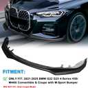 KHK Front Bumper Lip for 2021-2025 BMW 4 Series M440i/430i M Sport G22 G23 | Glossy Black Front Spoiler, ABS Air Dam Body Kit Accessories