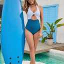 Women's One Piece Swimsuits Tummy Control Cutout High Waisted Bathing Suit Wrap Tie Back V Neck Swimwear (Blue, XL)
