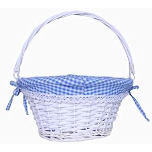 Oypeip Easter Basket Gift Basket Oval Willow Round Wicker Storage Basket With One Drop Down Handle Easter Baskets for Kids Fabric Cotton Linen For Office, Bedroom, Closet, Toys