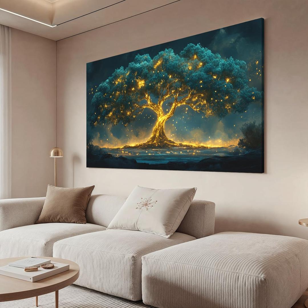 Canvas Wall Art Decor Artwork for Walls Green Gold Wall Art Decor Tree of Life Wall Art for Living Room Tree Wall Decor Art Wall Art Paintings Prints Art Work for Room Home Office Wall Decor 20" X 40"