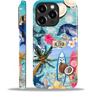 Case for iPhone 15 Pro Max, Hybrid Heavy Duty 2 in 1 Full Body Rugged Shockproof Protection Glossy Case for iPhone 15 Pro Max - Coconut Ocean Inspired Style