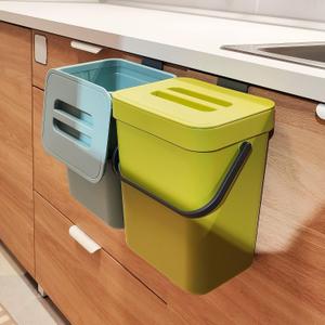 stonespace Small Kitchen Trash Can with Lid, Compost Bin Indoor Kitchen Sealed, Under Sink Trash Can, 5 L/1.3 Gallon Plastic Trash Bin, Green