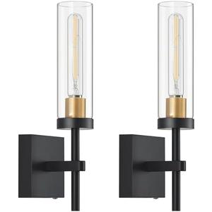Wireless Wall Sconces with Remote Control, Battery Operated Wall Sconce Set of 2, Black & Gold Rechargeable Dimmable Wall Light for Bedroom Living room Bathroom Hallway Entryway Stairwell, 3000K