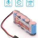Tenergy 2 Pack Receiver Battery, 6V NiMH Rechargeable RC Battery Pack with Hitec Connector, 1600mAh High Capacity Side by Side 5C Flat RX Battery for RC Vehicles