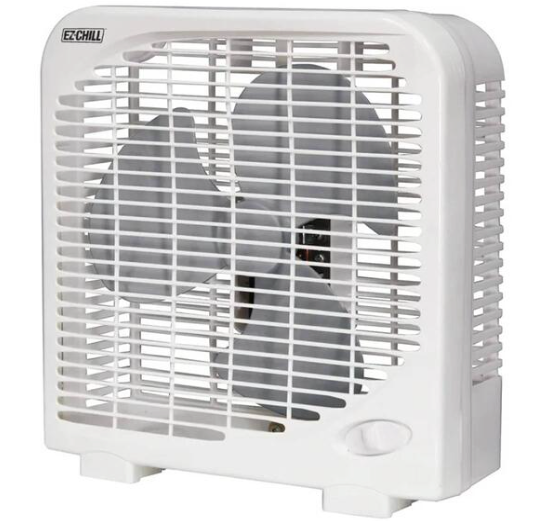EZ-CHILL 9" Electric Portable 2-Speed, Quiet Box Fan, Ideal for Home, Bedroom, Dorm, & Office, BP-9B (White)