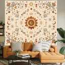 Apdidl Boho Sun Floral Tapestry Wall Hanging Bedroom Aesthetic, Bohemian Vintage Moon Girl Room Decor Tapestries, Cute India Hippie Outdoor Wall Covering for Living Room Dorm (51"X60")