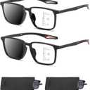 Reading Glasses For Men Women, Blocking Eyeglasses Computer Eye Glasses, TR90 Quality Lightweight (2 Black/Multifocus Photochromic Gray)