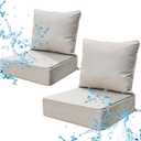 6 Inch Thick Outdoor Chair Cushions Set of 2, Waterproof, Beige, 2 Pack
