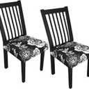 Stretch Dining Chair Seat Covers Set of 2,Dining Chair Slipcovers, Floral Printed Chair Covers,Soft Fabric Washable Upholstered Chair Seat Protector, No Rear Covers for Home Kitchen Dining Room (Black Base White Rose)