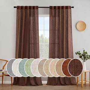 MIULEE Chocolate Brown Linen Curtains 90 Inch Long for Bedroom Living Room, Soft Thick Linen Textured Window Drapes Semi Sheer Light Filtering Back Tab Rod Pocket Burlap Look Decor, 2 Panels