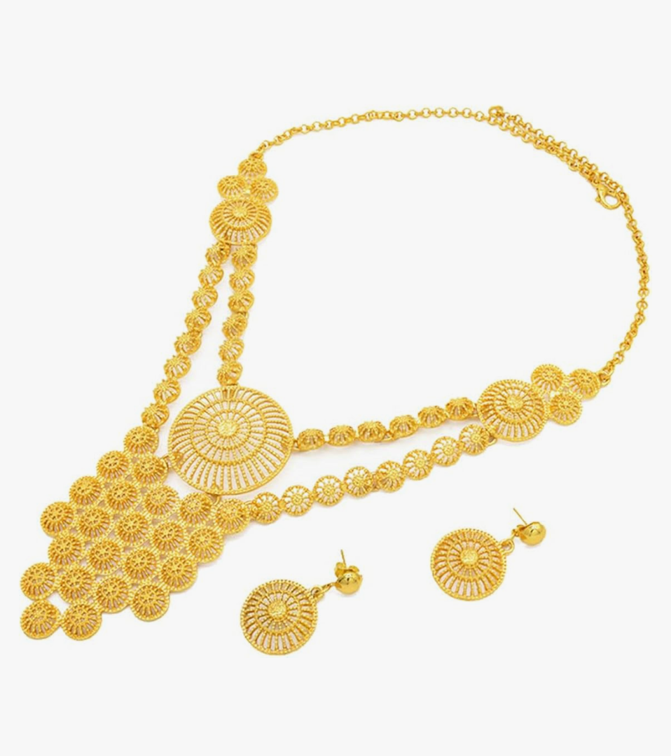 Elegant Indian Jewelry Sets Bollywood Jewellery Bohemian Wedding Outfits Exaggerated Hollow Big Pendant Necklace Earrings Dangle Prom Party Ethnic Traditional Bride Dress Accessories for Women