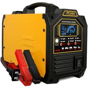 PCHH 12V 24V Car Battery Charger Heavy Duty, 0-15A Automatic Battery Maintainer, Smart Trickle Charger with Auto Shutoffs, Repair, Winter Mode, for Automotive Car Truck Motorcycle RV AGM Deep Cycle
