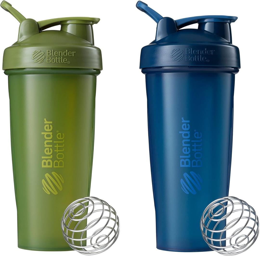 BlenderBottle Classic Shaker Bottle Perfect for Protein Shakes and Pre Workout, 28-Ounce (2 Pack), Moss and Navy