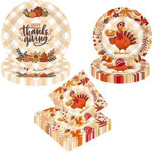 48PCS Thanksgiving Paper Plates and Napkins Sets, Thanksgiving Party Disposable Plates and Napkins, Dinner Decorations
