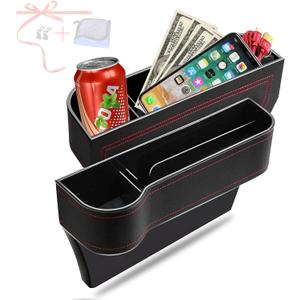 Car Seat Gap Filler Organizer, 2 Pack Multifunctional Car Seat Organizer, Auto Console Side Storage Box with Cup Holders 2 Seat Hooks for Drink, Car Organizer Front Seat for Holding Phone, Sunglasses (1-New Version)