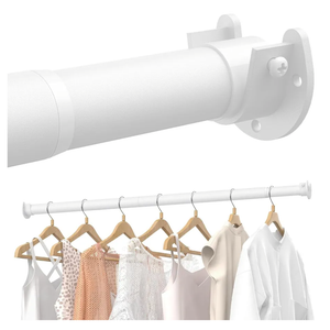 Closet Rods for Hanging Clothes, 17 to 69 Inches Stepless Adjustable Metal Closet Rod, 1.3 Inches Heavy Duty Clothes Hanging Rod for Closet Wardrobes Laundry RV, White