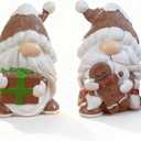 Gnome Christmas Decorations Indoor Gingerbread Christmas Decorations 2Pcs Resin Gingerbread Gnomes Figurines Table Decor Gifts for Women 4.5 in