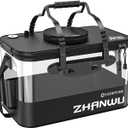 Fishing Bucket Foldable, 6Gallon/10Gallon Live Bait Bucket,Thickened EVA Transparent Lid Live Fish Container with Aeration Hole, Live Bait Bucket for Camping, Fishing Day(Black)