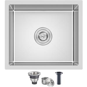 18 Inch Undermount Kitchen Sink Brushed, 18 Gauge T-304 Stainless Steel Handmade Single Bowl Kitchen Bar/Prep Sink Undermount, 18"x18"x9"