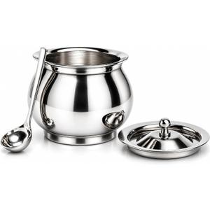 Stainless Steel Ghee Pot With Lid & Spoon – Multipurpose Kitchen Container for Oil, Sugar, Salt, Seasonings, Spices, Pickle, Condiments Bowl – Durable, Rustproof, Easy Clean Storage Jar, 350 ML, 7 Oz