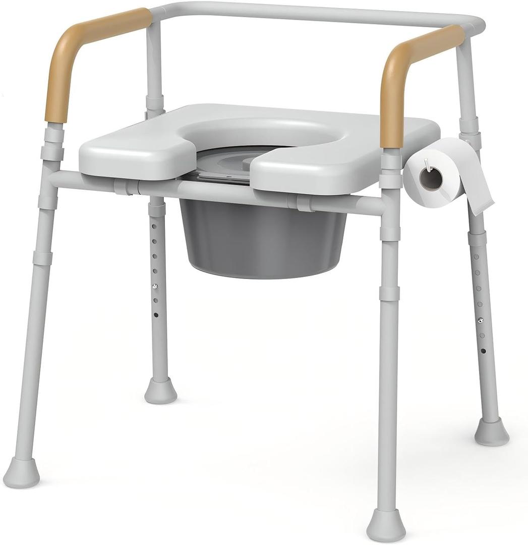 Loyoda Bedside Commode, Bedside Commodes for Seniors with 5.81QT Removable Bucket & Splash Guard, Adjustable Height Potty Chair for Adults, 350 lb Weight Capacity, Easy Cleaning, Tool-Free Assembly
