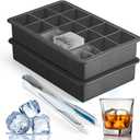Silicone Ice Cube Trays for Freezer 2 Pack, Easy Release Square Ice Cubes Mold, Best Rubber Ice Cube Tray for Whiskey Cocktail Coffee, Mini Fridge Old Fashioned Silicone Ice Tray (Black)