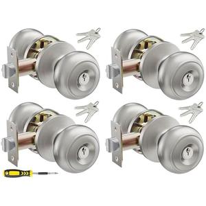 4 Pack Keyed Entry Door Knob Set, All Keyed Same Exterior and Interior Stainless Steel Door Locks, Satin Nickel Front/Entrance Door Knobs Handle