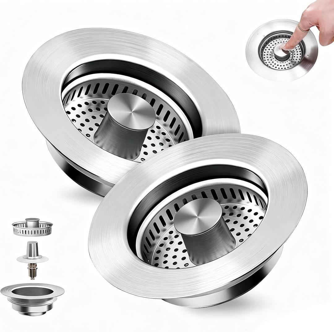Kitchen Sink Drain Strainer 3-in-1,Pop-Up Stopper & Anti-Clogging Basket - 304 Stainless Steel Sink Strainer Anti-Clogging Sink Drain Strainer for US Standard Kitchen Drain