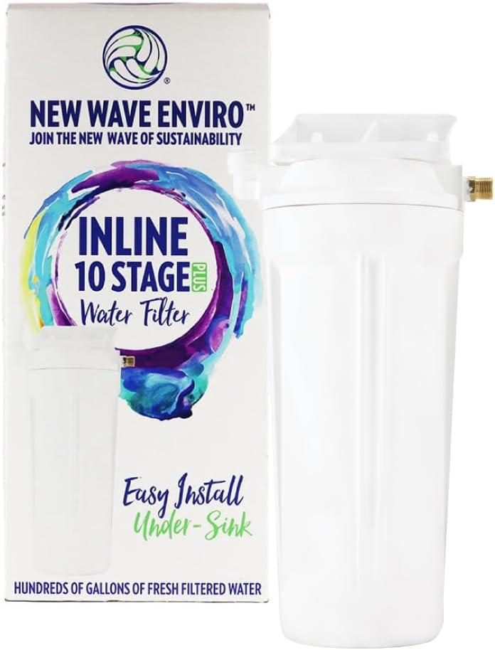 New Wave Enviro 10 Stage Water Filter, Inline Design, 800 Gallon Filter Life, Renter Friendly Water Filter, White Color