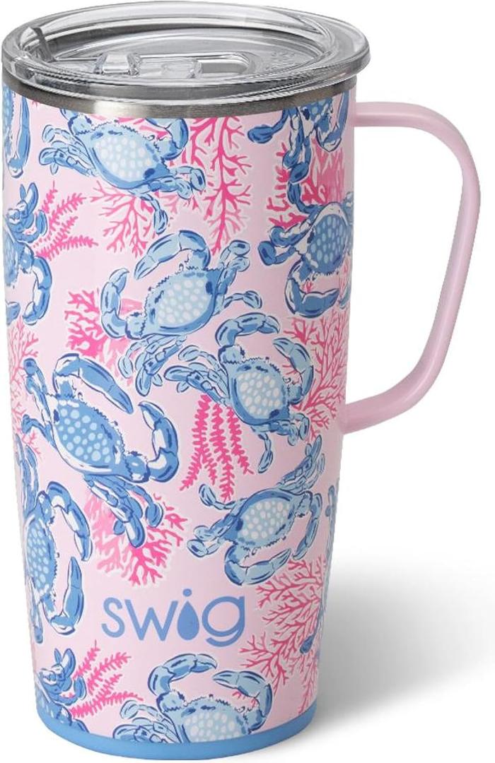 Swig Life 22oz Travel Mug, Insulated Tumbler with Handle and Lid, Cup Holder Friendly, Dishwasher Safe, Stainless Steel, Travel Coffee Cup, Insulated Mug with Lid (Get Crackin)
