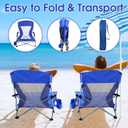 Huwena 2 Pack Beach Chairs with Umbrella for Adults, Low Folding Chair Set, Adjustable Detachable Umbrella, Lightweight Portable with Cup Holder & Carry Bag, for Beach Camping Travel(Dark Blue), 22 X 21 X 28 Inches