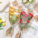 Gilprop 100 Packs 16.5'' Flower Wrapping Bags Kraft Paper Floral Packing Sleeves with Floral Card Holder Picks Ribbons and Thank You Card Bouquet Flower Wrapping Sleeves for Wedding, Birthday Gift