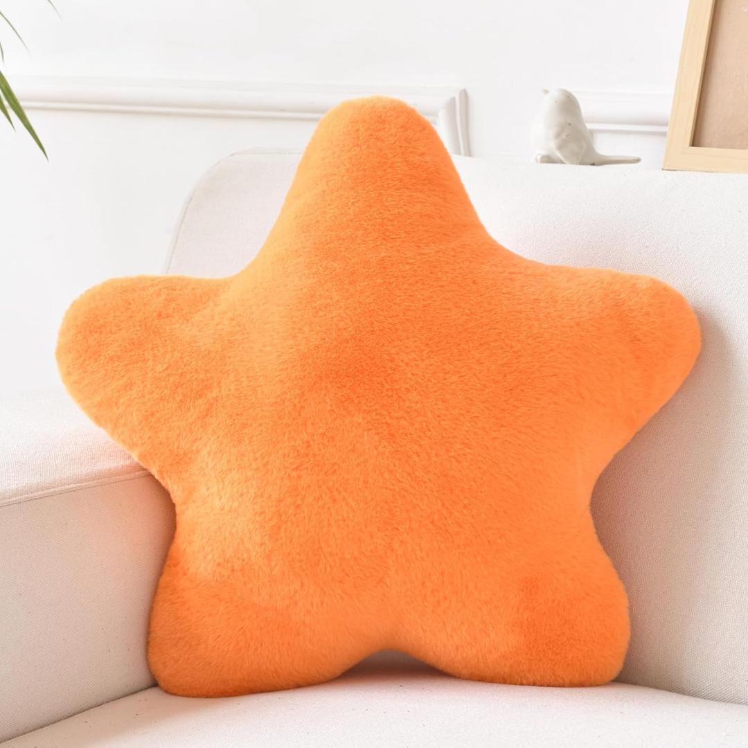 Xiashrk Star Pillow, Decorative Throw Pillows for Bed Couch, 15" Star Shaped Pillow Plush Floor Cushions Room Decor Pillow with Faux Rabbit Fur for Sofa Bedroom Living Room (Orange, 15" x 15")