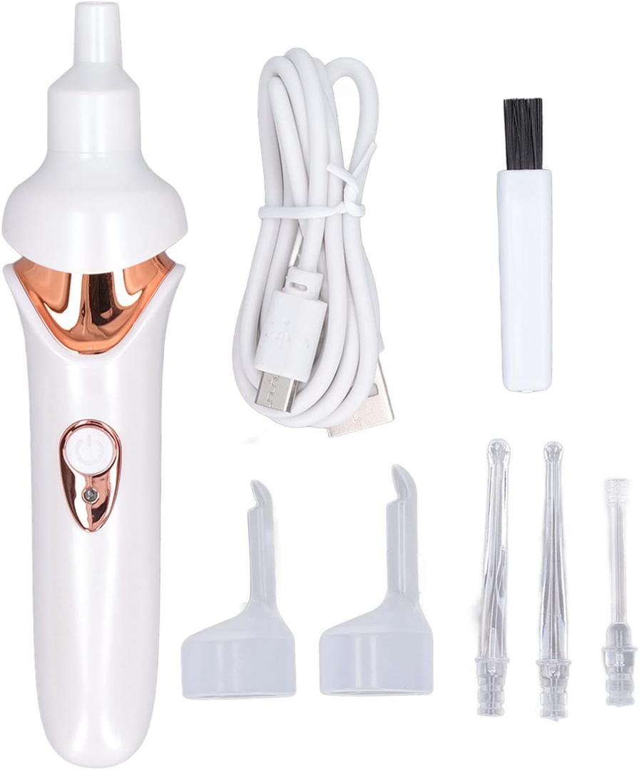 Hilitand Electric Ear Vacuum Cleaner ABS with LED Light Soft Tip USB Low Noise and Washable Charging Ear Wax Removal Tool (White)