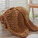 Bigacogo Chunky Knit Throw Blanket for Couch, 40x60 inches, 100% Hand Knitted with Thick Jumbo Chenille Yarn, Cozy Soft Large Rope Knot Cable Crochet Blankets for Sofa Bed Living Room, Caramel