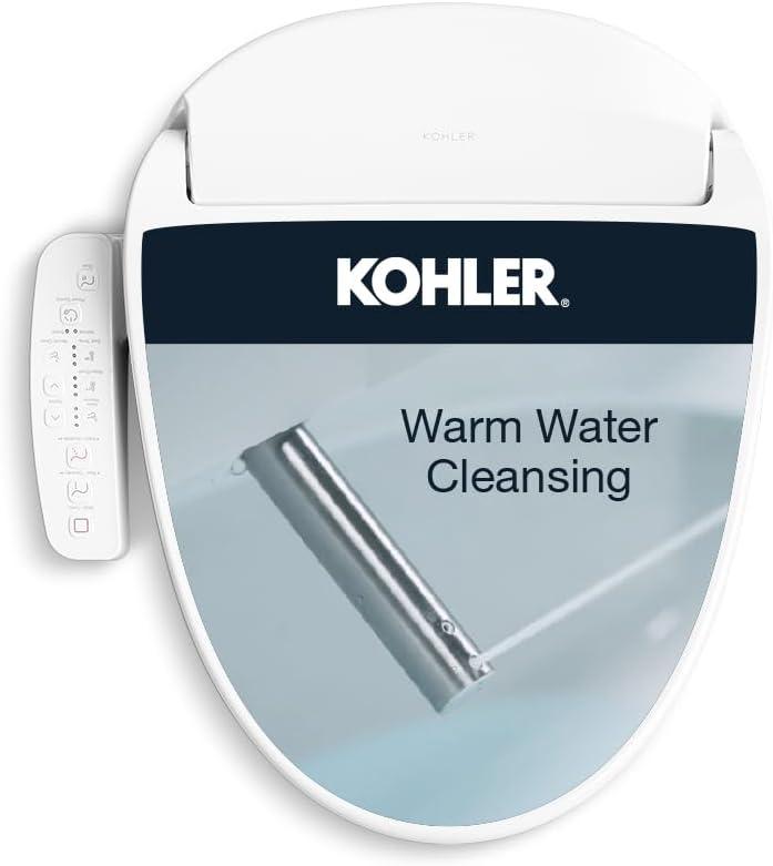 Kohler PureWash E580 Elongated Bidet Toilet Seat, White, Quiet-Close Lid Prevents Slamming, Self-Cleaning Wand, Adjustable Water Pressure with Multiple Cleansing Options