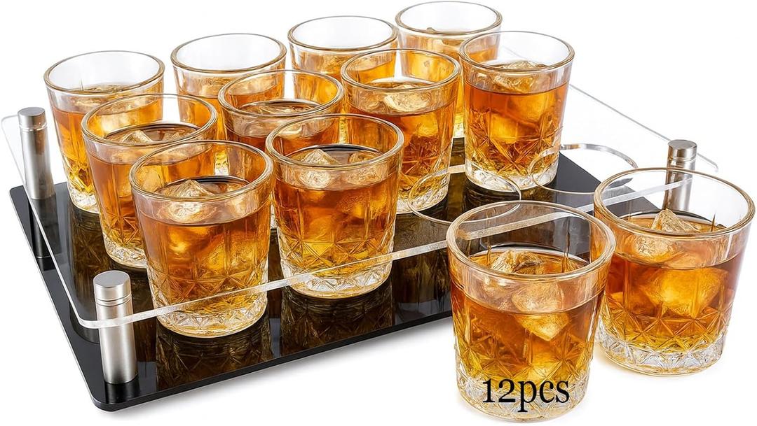 Ruckae 12 Pack 1.5oz Shot Glasses Set with Tray Crystal Shot Glass Bulk Clear Cone Shot Glasses for Whiskey