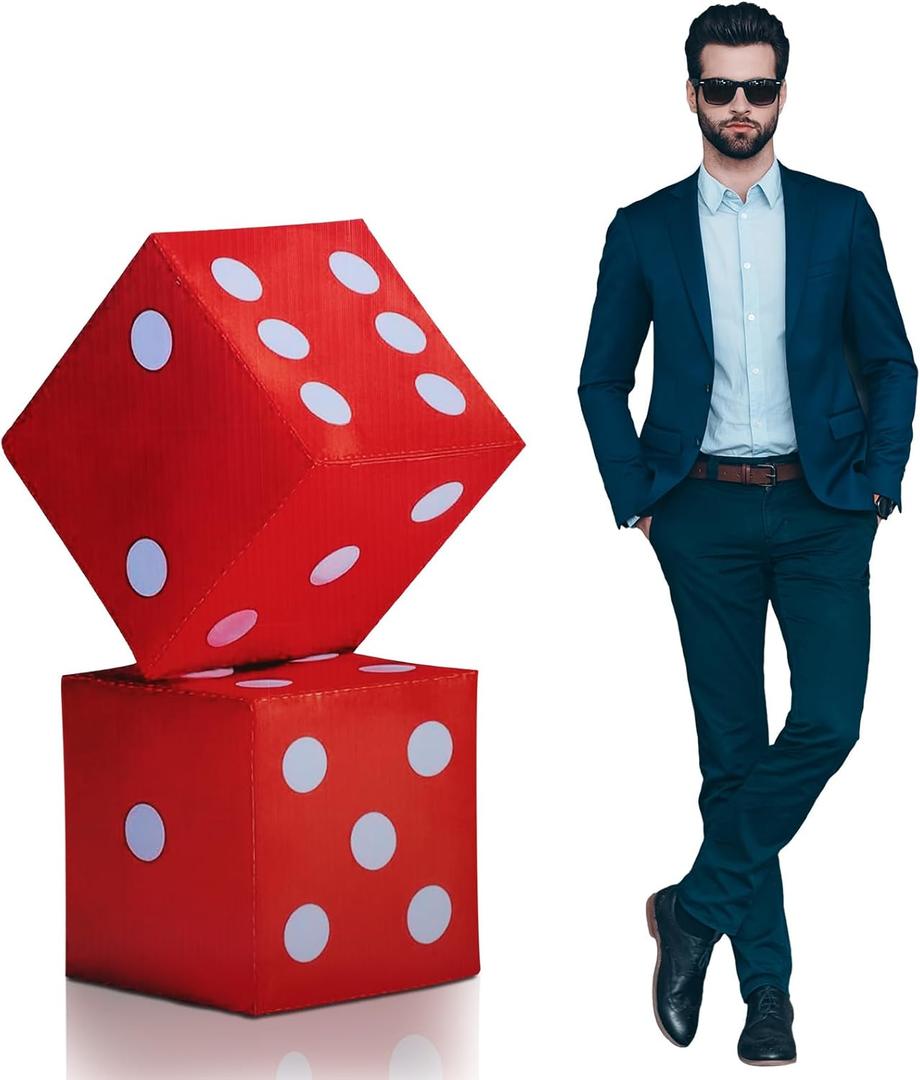 Geelin 1 Pcs 4 ft Casino Night Vegas Party Game Theme Party Decoration Red Dice Cardboard Stand-up Cutout Freestanding Casino Photo Prop for Poker Night Parties Decoration