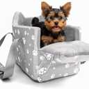 Cullaby Center Console Dog Car Booster Seat for Small Dogs 0-15 lbs - Grey Pet Travel Carrier Safety Leash, Detachable Seat Belt & Storage Pockets