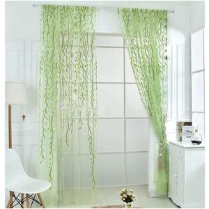 Ufurty 2 Pieces Willow Window Curtain Voile Tulle Room Salix Leaf Sheer Gauze Panel Drapes Green Color for Living Room, Bedroom, Balcony (39.4"W x 106.3"L (Pack of 2))
