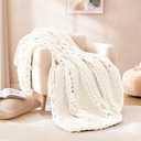 WRENSONGE Chunky Knit Blanket Throw Ivory Large Soft Fluffy Cable Knit Crochet Throw 100% Hand Knitted Blanket for Couch Bed(50"x60")