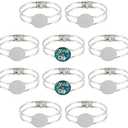 PH PandaHall 10 Pieces Cabochon Bracelet Brass Blank Cuff Bangles with 25mm Round Tray for Men and Women Bracelet Making- Platinum